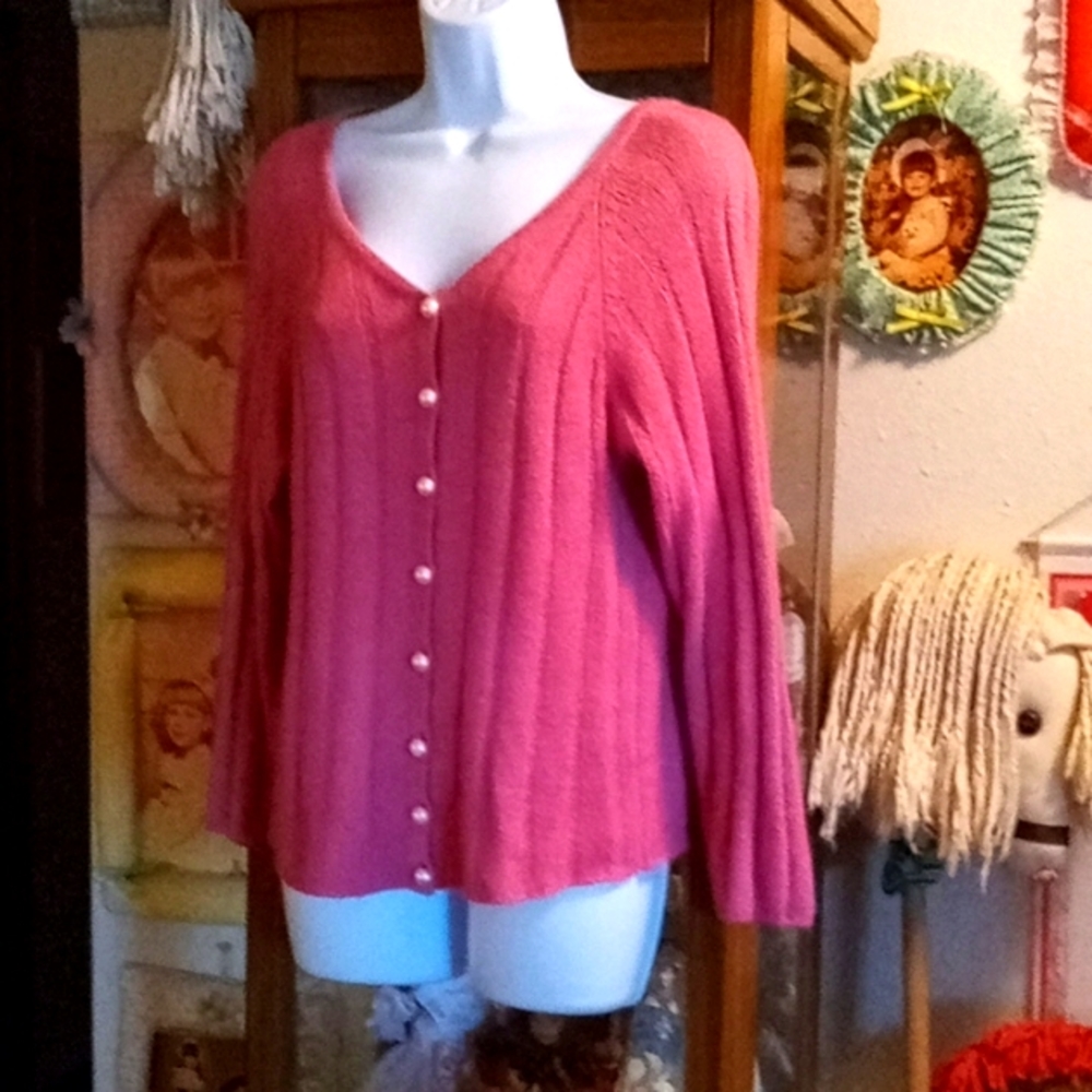 Vintage 90s Super SOFT Angora, Lambswool & Silk Pink Sweater with Pearl Buttons